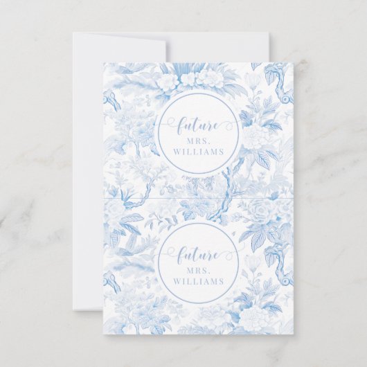 Blauw Wit Chinoiserie Vrijgezellenfeest Plaatskaar Kaart (Achterkant)