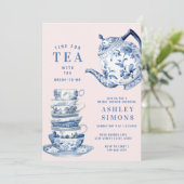 Blauw-wit Chinoiserie Vrijgezellenfeest Tea Party Kaart (Staand voorkant)