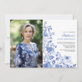 Blauw Wit Chinoiserie Vrouwen 40e Verjaardag Foto Kaart (Voorkant)