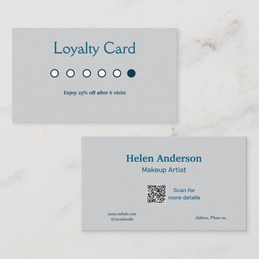 Blauw Wit Classic Business Salon Loyaliteitskaarte Visitekaartje (Voorkant / Achterkant)