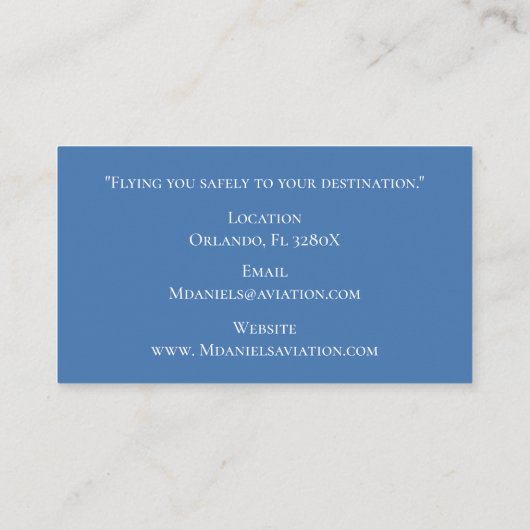 Blauw Wit Commercieel Vliegtuigkapitein Piloot Visitekaartje (Achterkant)