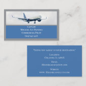 Blauw Wit Commercieel Vliegtuigkapitein Piloot Visitekaartje (Voorkant / Achterkant)