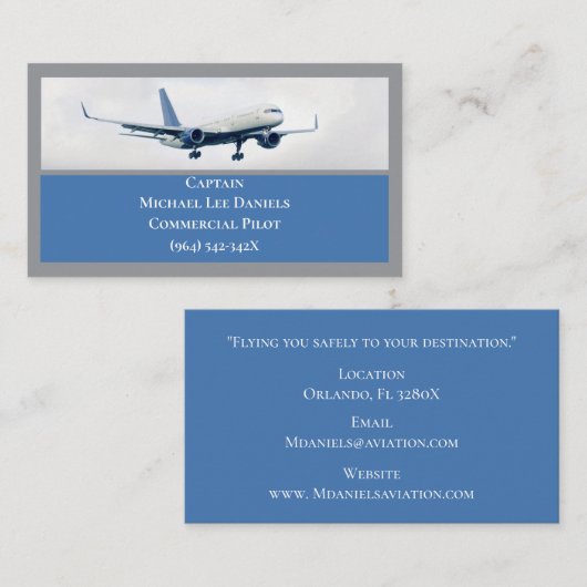 Blauw Wit Commercieel Vliegtuigkapitein Piloot Visitekaartje (Voorkant / Achterkant)
