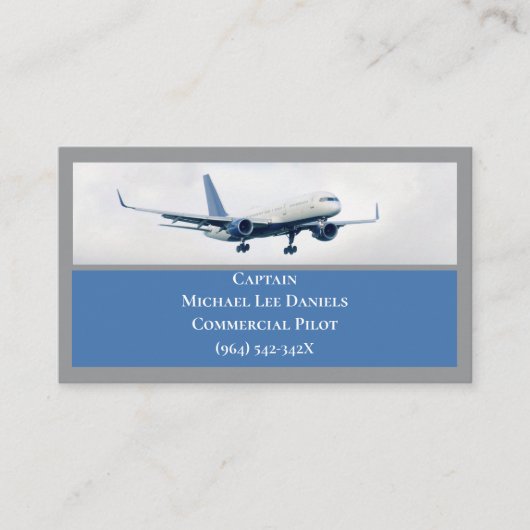 Blauw Wit Commercieel Vliegtuigkapitein Piloot Visitekaartje (Voorkant)