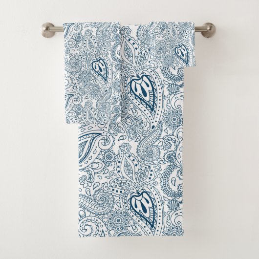 blauw wit Country paisley patroon betegeld Bad Handdoek (Insitu)