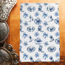 Blauw Wit Cowgirl Laarzen Bogen Toile Chinoiserie
