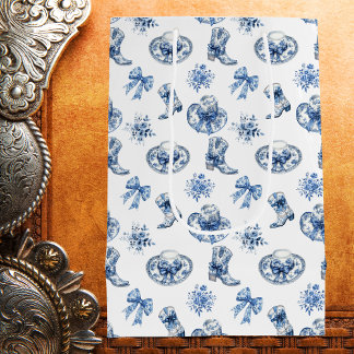Blauw Wit Cowgirl Laarzen Bogen Toile Chinoiserie Medium Cadeauzakje