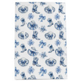 Blauw Wit Cowgirl Laarzen Bogen Toile Chinoiserie Medium Cadeauzakje (Voorkant)