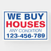 Blauw Wit Custom Wij kopen huizen onroerend goed Spandoek (Horizontaal)