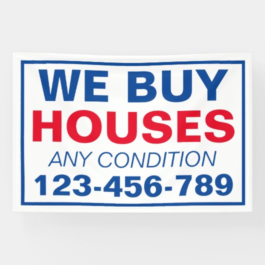 Blauw Wit Custom Wij kopen huizen onroerend goed Spandoek (Horizontaal)