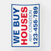 Blauw Wit Custom Wij kopen huizen onroerend goed Spandoek (Verticaal)