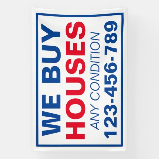 Blauw Wit Custom Wij kopen huizen onroerend goed Spandoek (Verticaal)