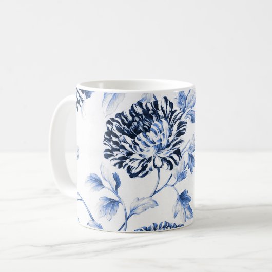 Blauw & Wit  Dahlia Floral Koffiemok (Voorkant links)