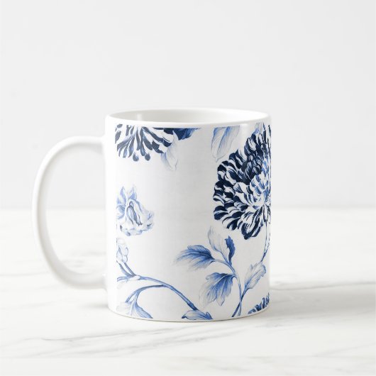 Blauw & Wit  Dahlia Floral Koffiemok (Links)