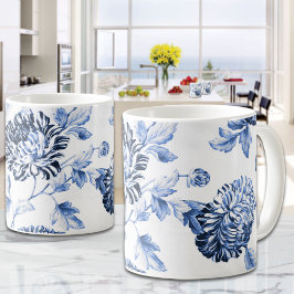 Blauw & Wit Dahlia Floral Koffiemok