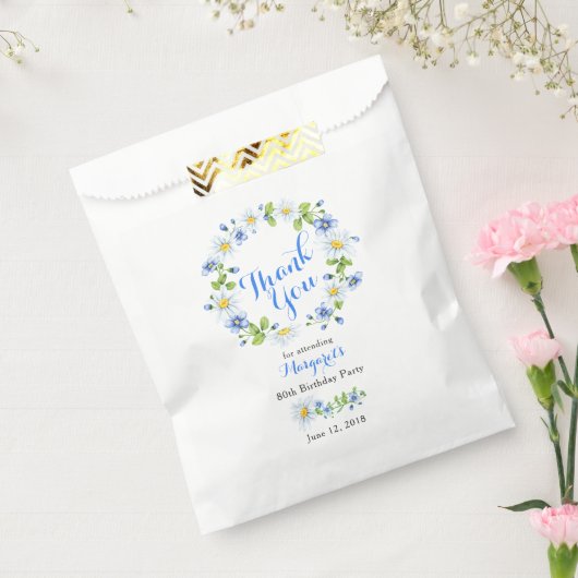 Blauw Wit Daisy Bloemen 80ste Verjaardag Dank u Bedankzakje (Gezegeld)