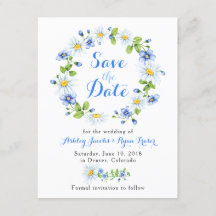 Blauw Wit Daisy Bloemen Bruiloft Save the Date
