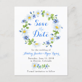 Blauw Wit Daisy Bloemen Bruiloft Save the Date