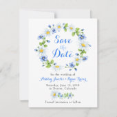 Blauw Wit Daisy Bloemen Bruiloft Save the Date (Voorkant)