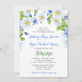 Blauw Wit Daisy Bloemen Bruiloft Uitnodiging (Voorkant)