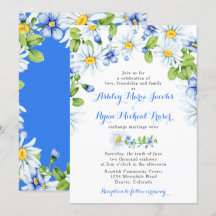 Blauw Wit Daisy Bloemen Bruiloft Uitnodiging