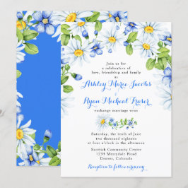 Blauw Wit Daisy Bloemen Bruiloft Uitnodiging