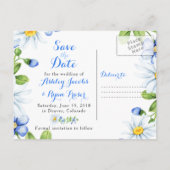 Blauw Wit Daisy Foto Bruiloft Save the Date Aankondigingskaart (Achterkant)