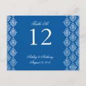 Blauw Wit Damask Arabesque Tafelnummer Kaart (Achterkant)