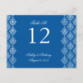 Blauw Wit Damask Arabesque Tafelnummer Kaart (Voorkant)