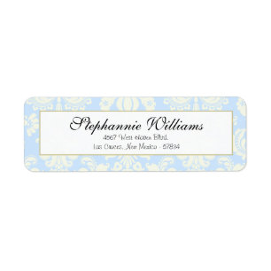 Blauw/Wit Damask Bruiloft Retouradres Label
