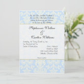 Blauw/wit Damask bruiloft uitnodiging (Staand voorkant)