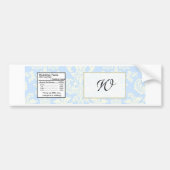 Blauw/Wit Damask het Flessenetiket van het Huwelij Bumpersticker (Voorkant)