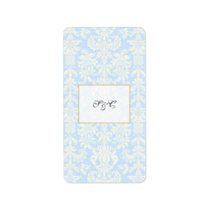 Blauw/Wit Damask Wedding Hershey's Mini Wrapper Etiket