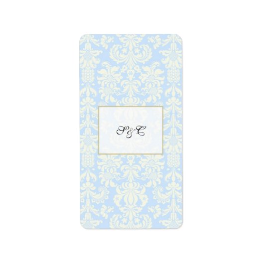 Blauw/Wit Damask Wedding Hershey's Mini Wrapper Etiket (Voorkant)
