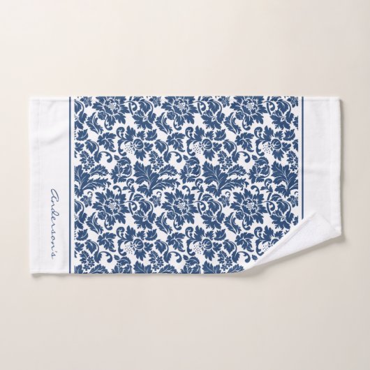 Blauw-wit damast bad handdoek (Handdoek)