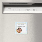 Blauw/Wit Damast bruiloft aankondiging magneet (Insitu (Vaatwasser))