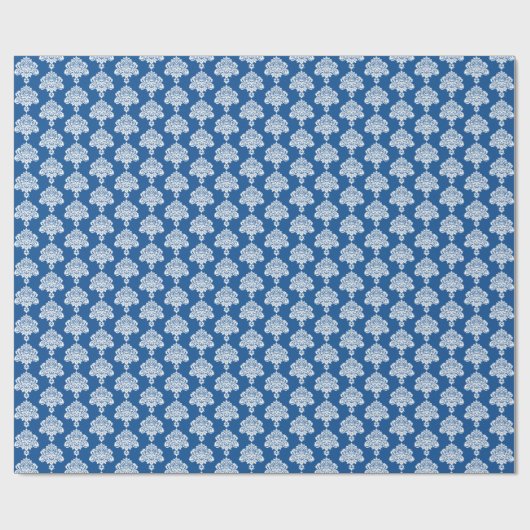 Blauw | Wit Damast inpakpapier (Vlak)