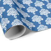 Blauw | Wit Damast inpakpapier (Rol Hoek)