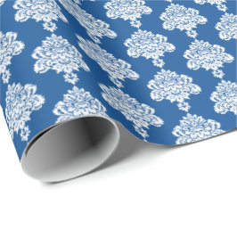 Blauw | Wit Damast inpakpapier