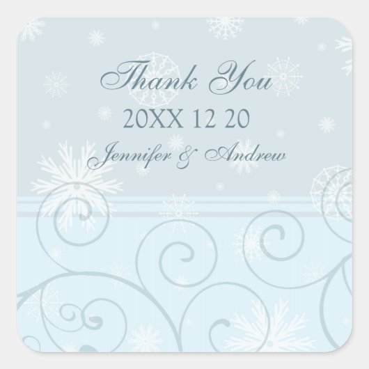 Blauw Wit Dank u Winterbruiloft Stickers (Voorkant)