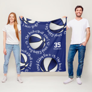 Blauw wit De basketbal rechtbank is mijn gelukkige Fleece Deken