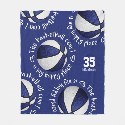 Blauw wit De basketbal rechtbank is mijn gelukkige Fleece Deken (Voorkant)