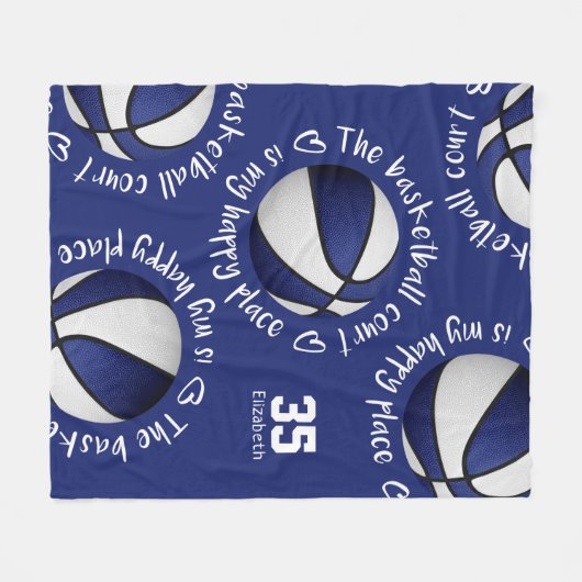 Blauw wit De basketbal rechtbank is mijn gelukkige Fleece Deken (Voorkant (Horizontaal))
