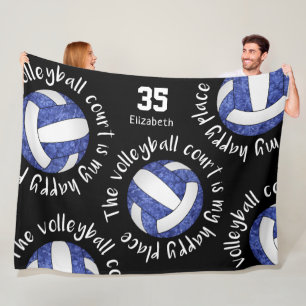 Blauw Wit De volleybalveld is mijn gelukkige plek Fleece Deken