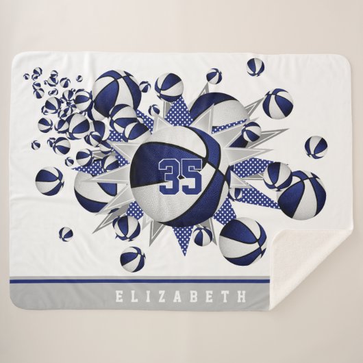 blauw wit decor basketbal sherpa deken (Voorkant (horizontaal))