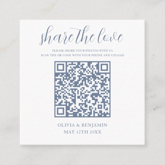 Blauw | Wit Deel de Liefde QR Code Informatiekaartje (Voorkant)