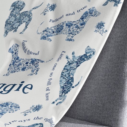 Blauw Wit  Delft Dachshund Fleece Deken