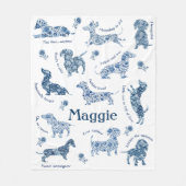 Blauw Wit  Delft Dachshund Fleece Deken (Voorkant)