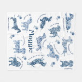 Blauw Wit  Delft Dachshund Fleece Deken (Voorkant (Horizontaal))