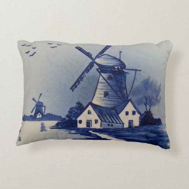  Blauw Wit Delft Windmolen Accent Kussen (Achterkant)
